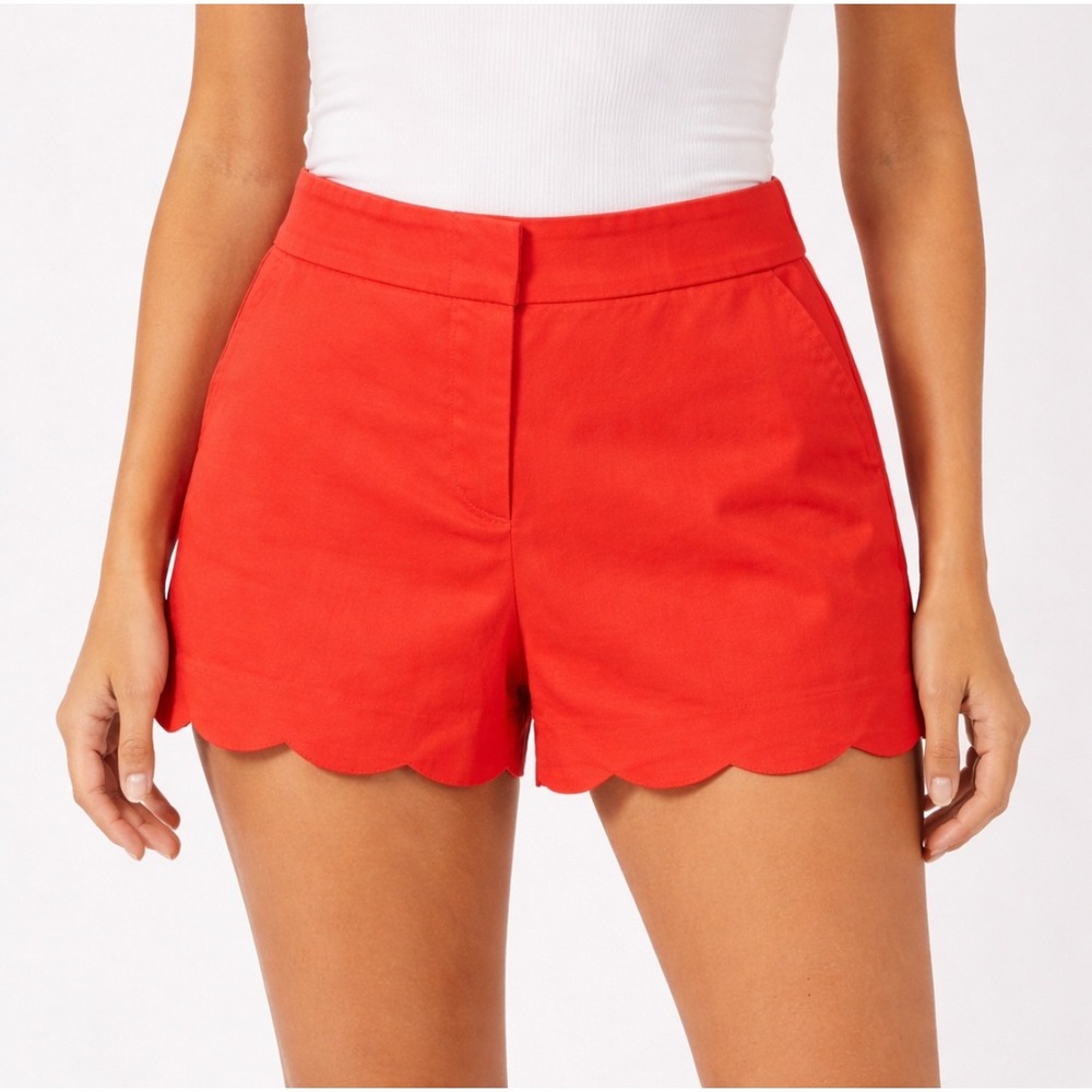 Attyre Womens Scallop‎ Hem Chino Shorts Size 8 Bold Tropical Coral Summer Resort